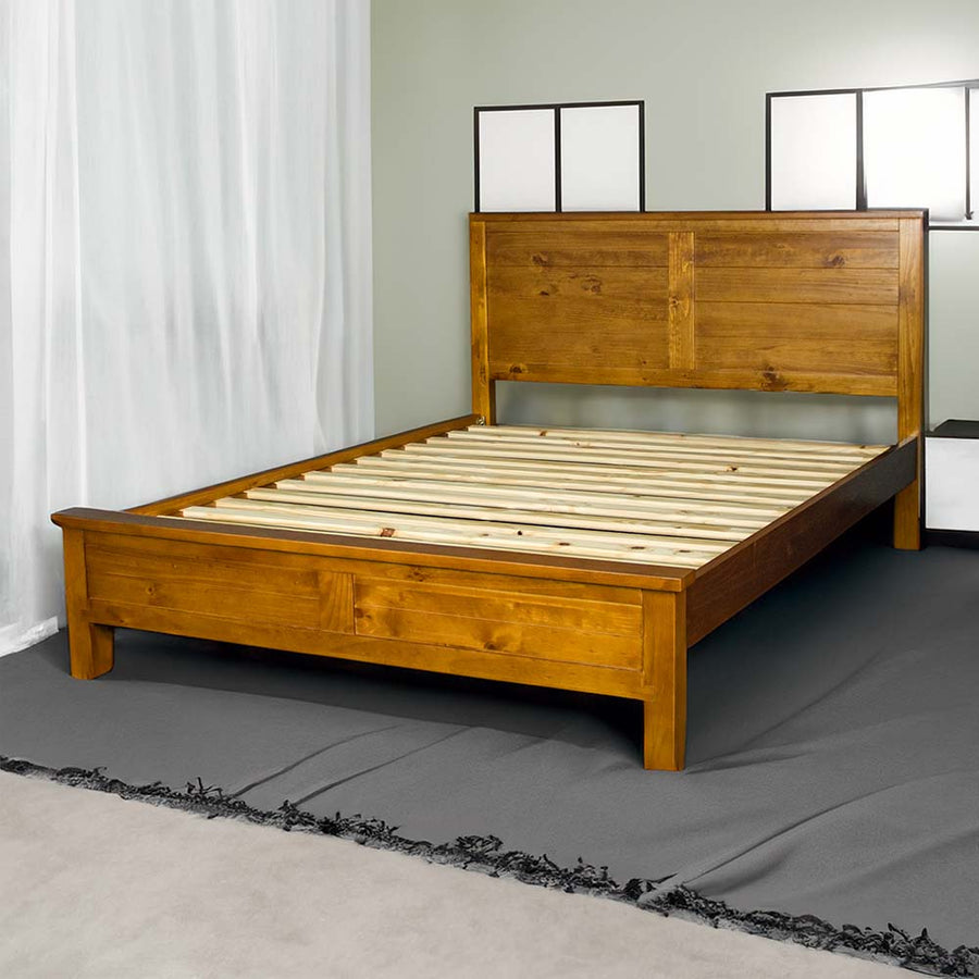 The front of the Alton Rimu-Stained NZ Pine King Bed Frame.
