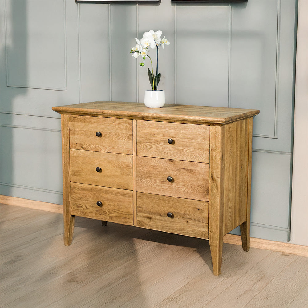 Beethoven Oak Lowboy Six Drawer Chest | Mainland Furniture NZ