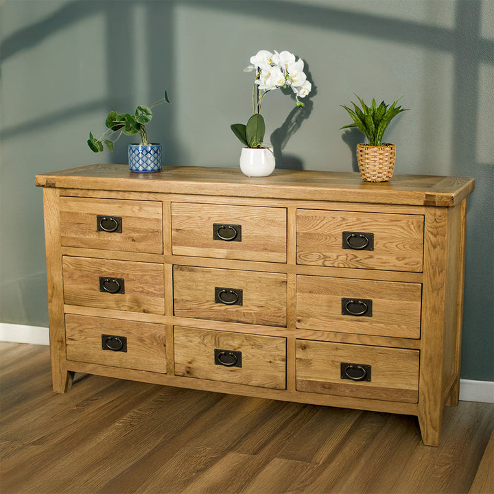Yes 9 Drawer Oak Lowboy