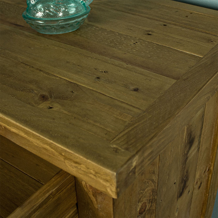 Close up of the top of the Ventura Recycled Pine Buffet, showing the wood grain