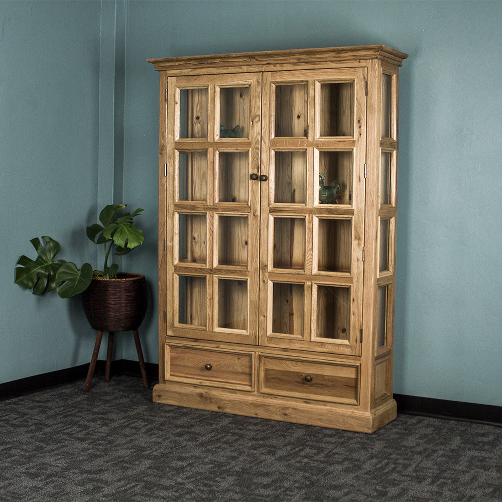 Tall oak display cabinet sales