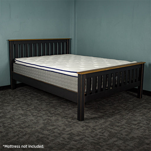 The front of the Cascais Queen Bed Frame with a mattress on top.