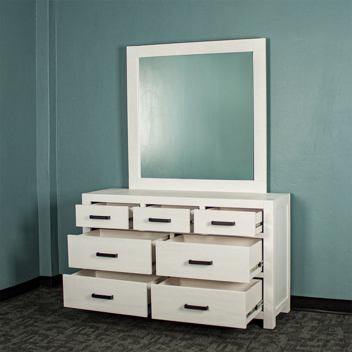 Vancouver 7 Drawer NZ Pine Dresser & Mirror (White)