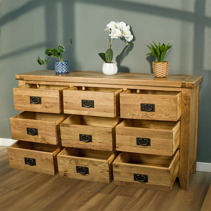 Yes 9 Drawer Oak Lowboy