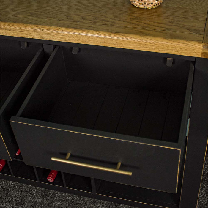 An overall view of the Cascais Large Buffet with Wine Rack's drawers.