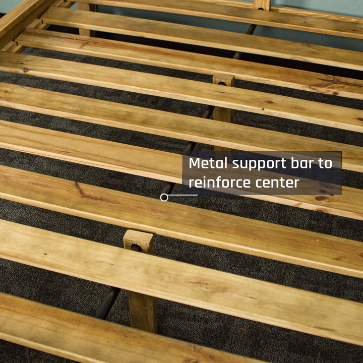 A close up of the slats and support beam on the Ormond Oak Double Bed Frame.