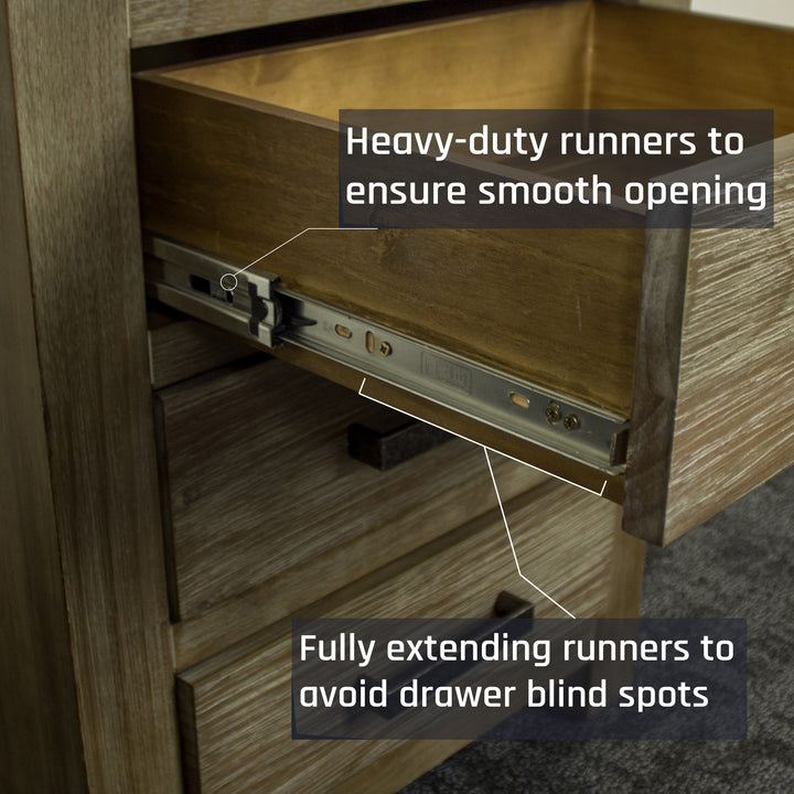 A closer view of the Vancouver 3 Drawer Bedside Cabinet's metal runners.