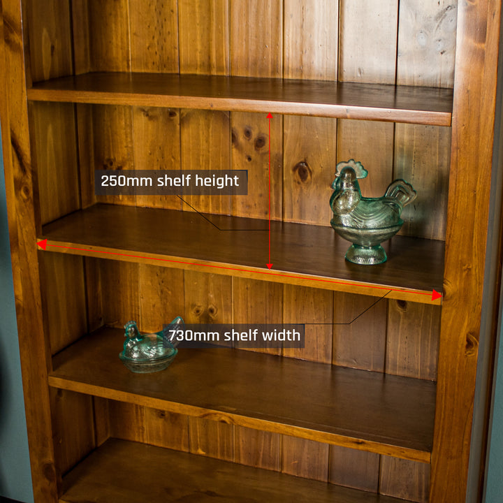 An overall view of the shelves on the Montreal Large Pine Bookcase.