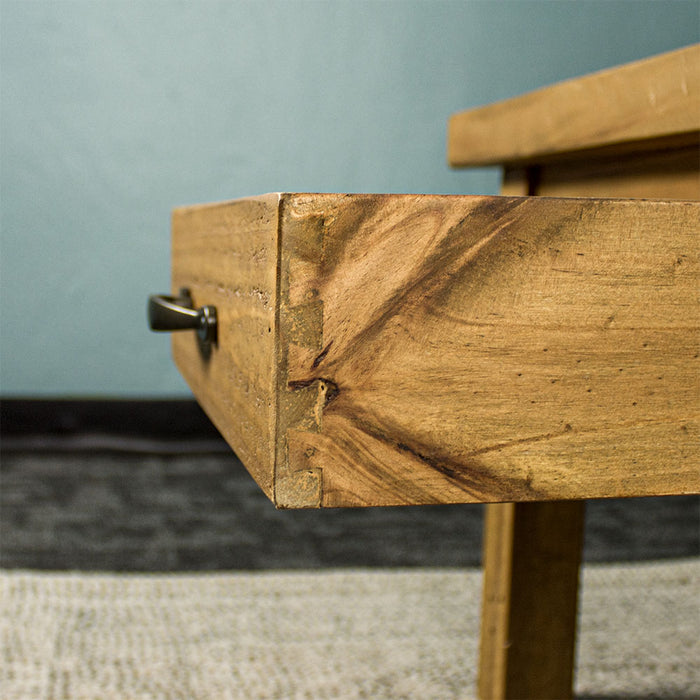 Close up of the dovetail joining on the drawers of the Ventura Recycled Pine Coffee Table