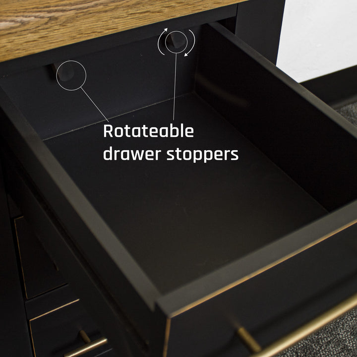 An overall view of the drawers on the Cascais 3 Drawer Black Bedside Table.