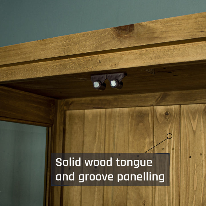 A close up of the magnet that holds the doors of the Ventura Recycled Pine Display Cabinet in place.