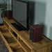 An overall view of the top of the Ventura Recycled Pine Large TV Unit. There is a large flat screen TV on top with two speakers on either side.