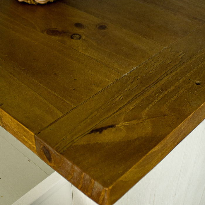 A close up of the top of the Tuscan Recycled Pine Buffet, showing the wood grain.