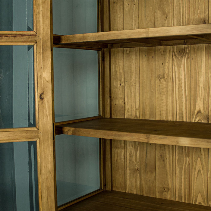 An overall view of the shelf of the Ventura Recycled Pine Display Cabinet
