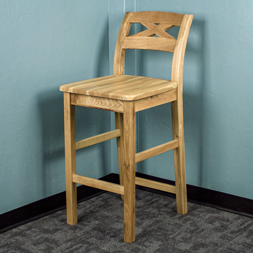 The front of the Maximus Oak High Bar Stool