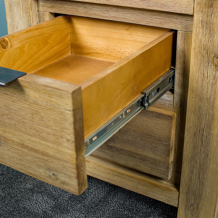 A close view of the metal runners on the drawers of the Mars Two-Drawer Bedside Cabinet