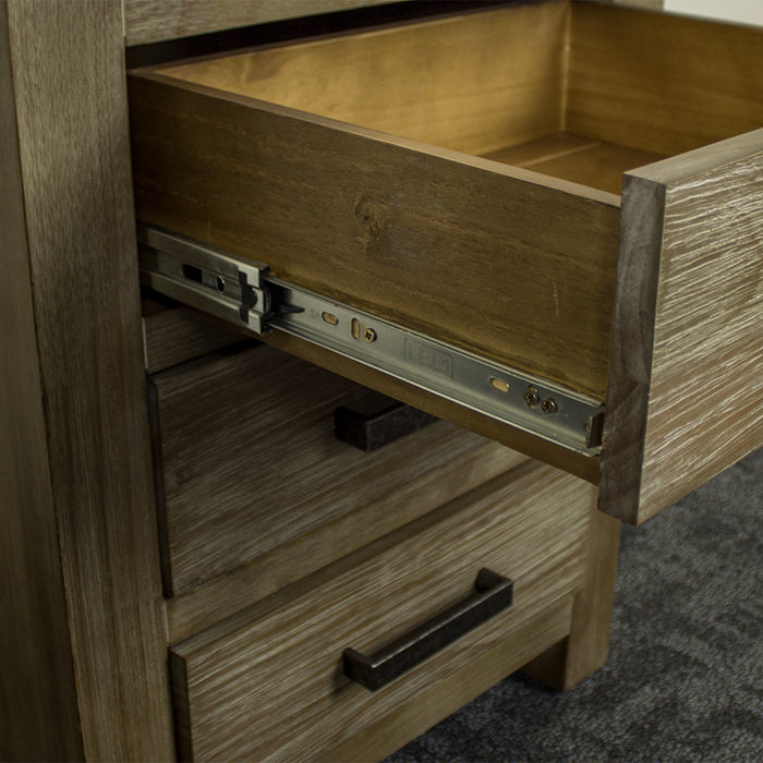A closer view of the Vancouver 3 Drawer Bedside Cabinet's metal runners.