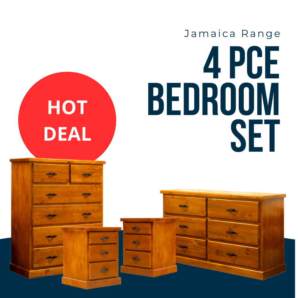 Jamaica 4 Piece Bedroom Set (Tallboy & Lowboy) | Mainland Furniture NZ