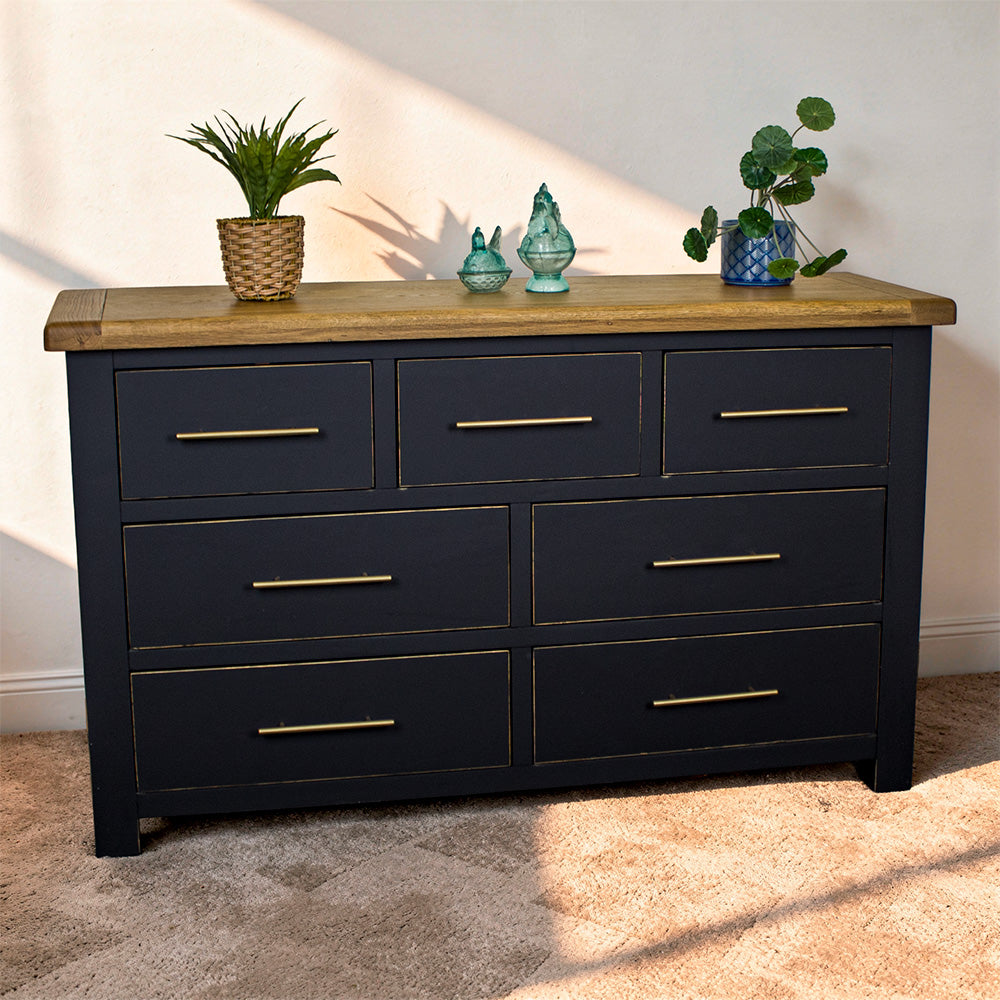 Cascais Oak Top 7 Drawer Lowboy (Black)