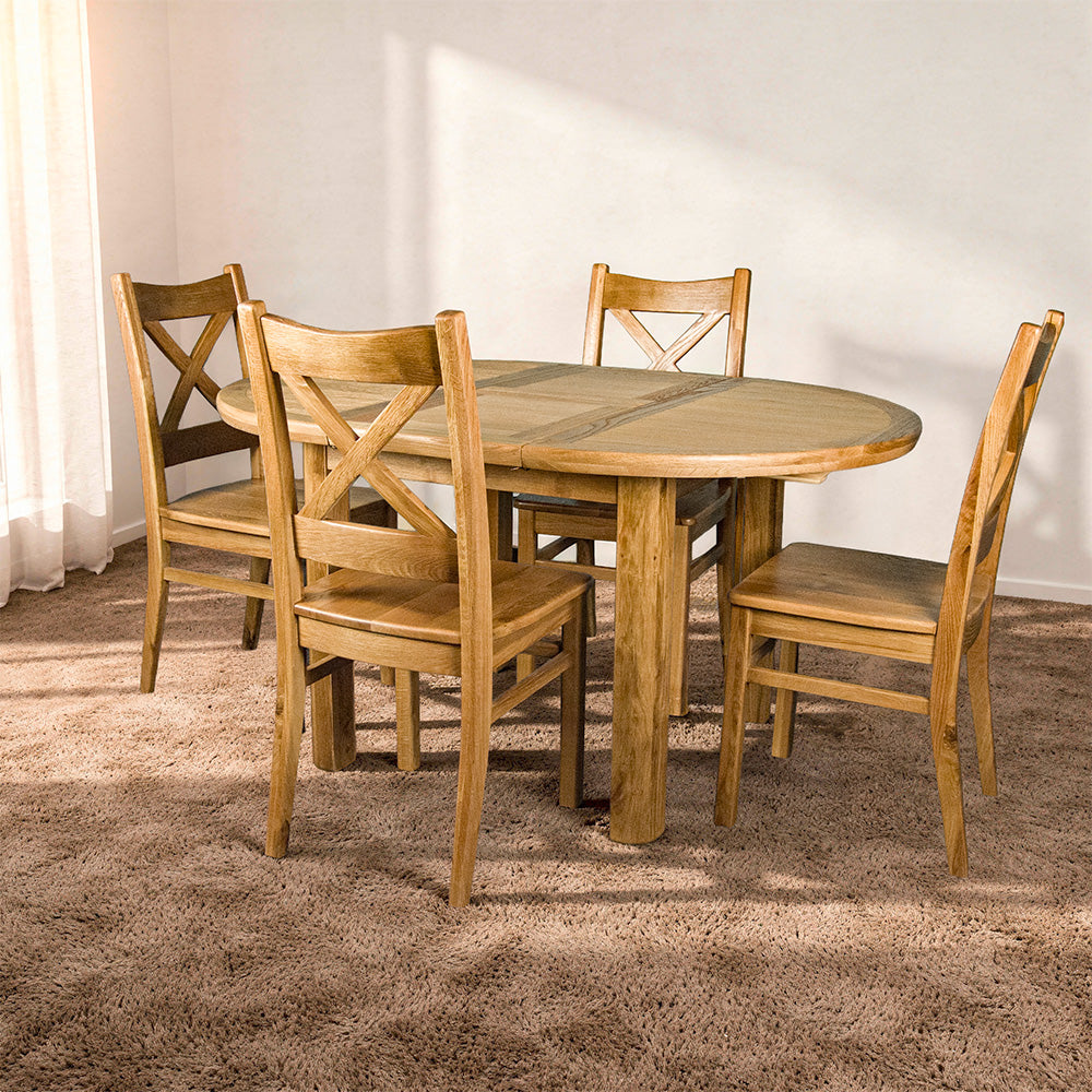 Dakota Oak 4 Seater Round Extending Dining Suite