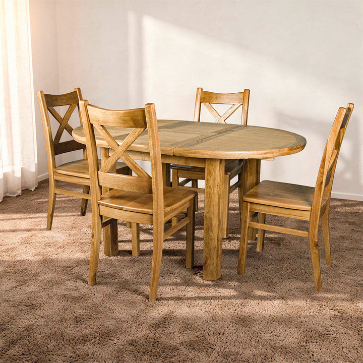 Dakota Oak 4 Seater Round Extending Dining Suite