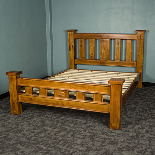 Overall view of the Rimu stained Jamaica King Size Slat Bed Frame