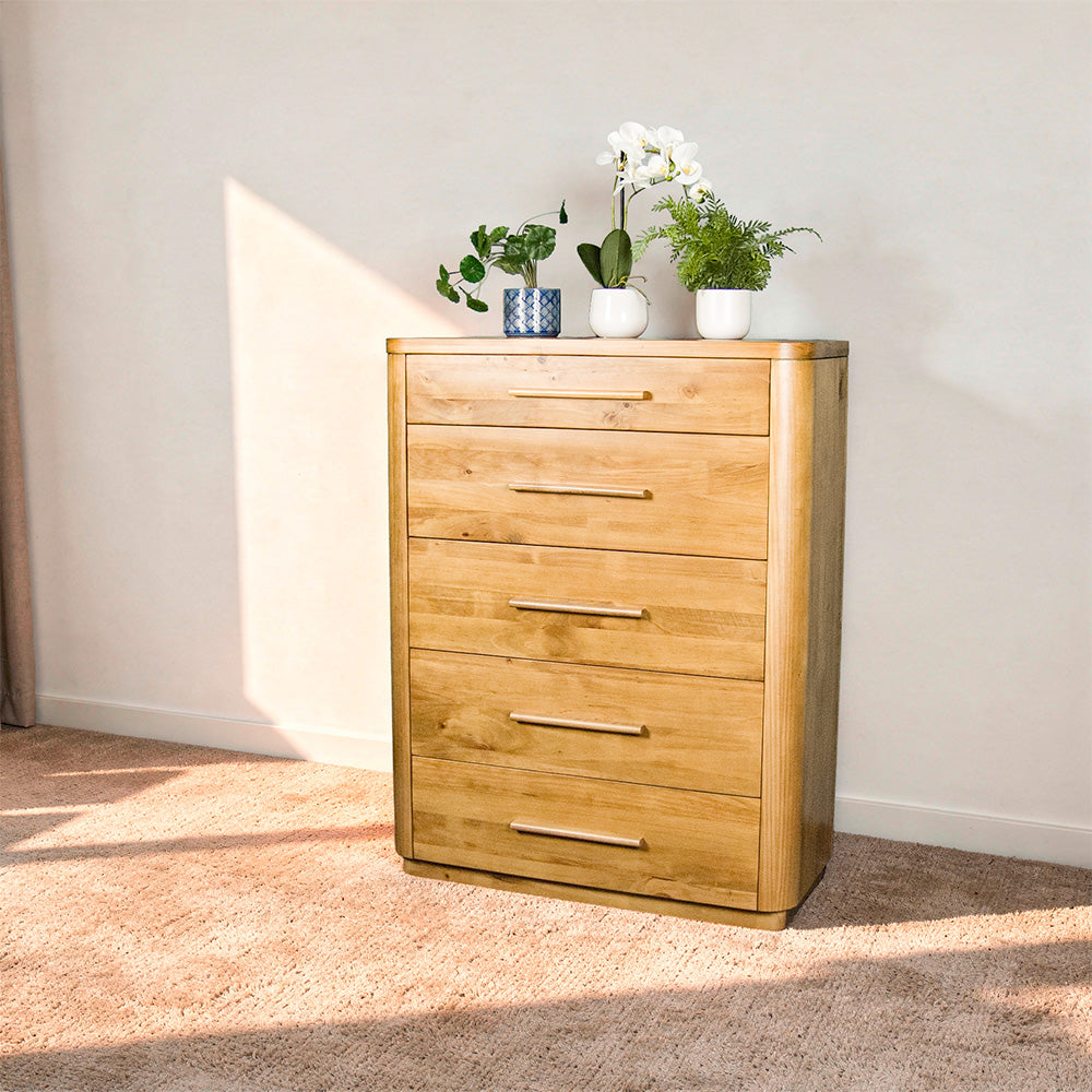Kimberly 5 Drawer NZ Pine Tallboy