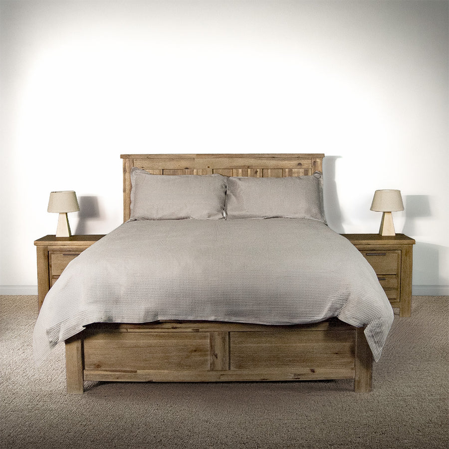 The front of the Mars Double Slat Bed Frame, in a modern bedroom.