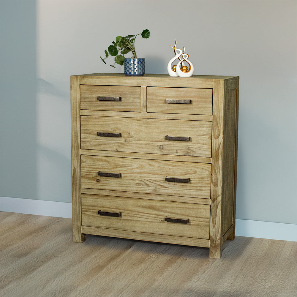 Vancouver 5 Drawer NZ Pine Tallboy