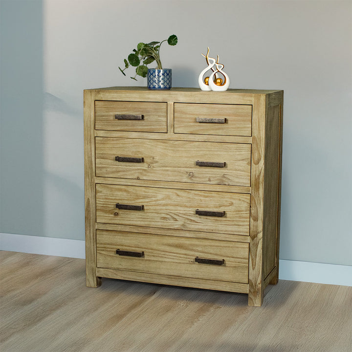 Vancouver 5 Drawer NZ Pine Tallboy
