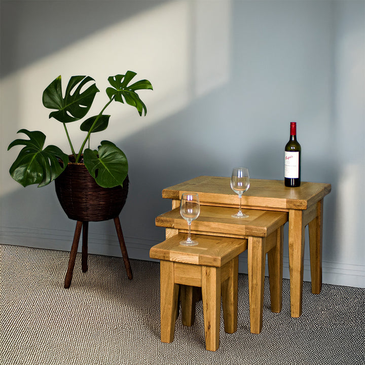 Vienna 3 Piece Oak Nesting Table Set