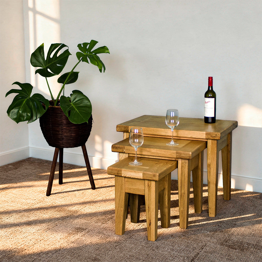 Vienna 3 Piece Oak Nesting Table Set