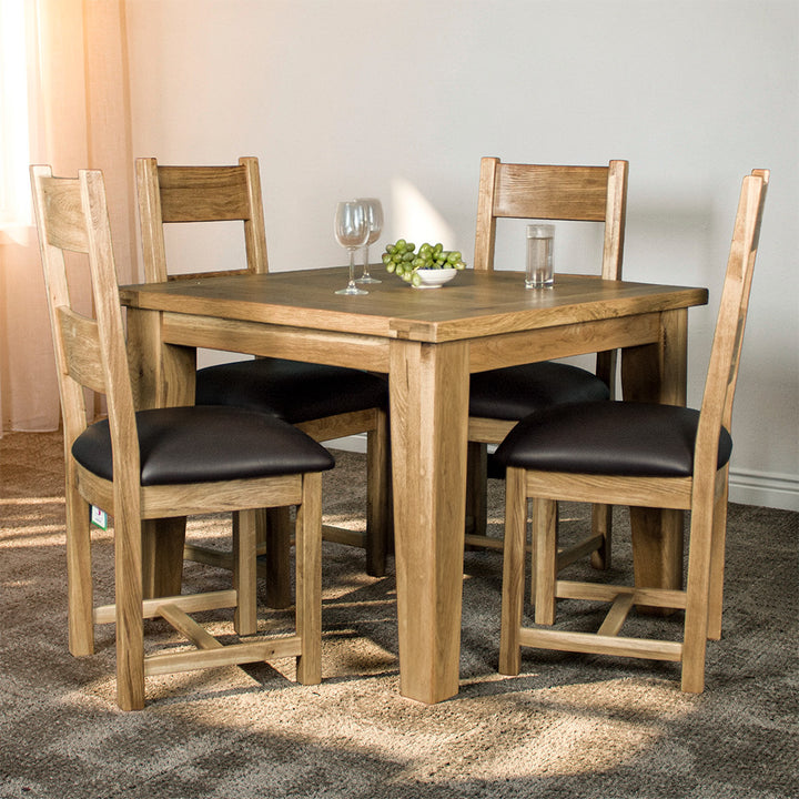 Vienna 4 Seater Square Oak Dining Suite with Upholstered Chairs