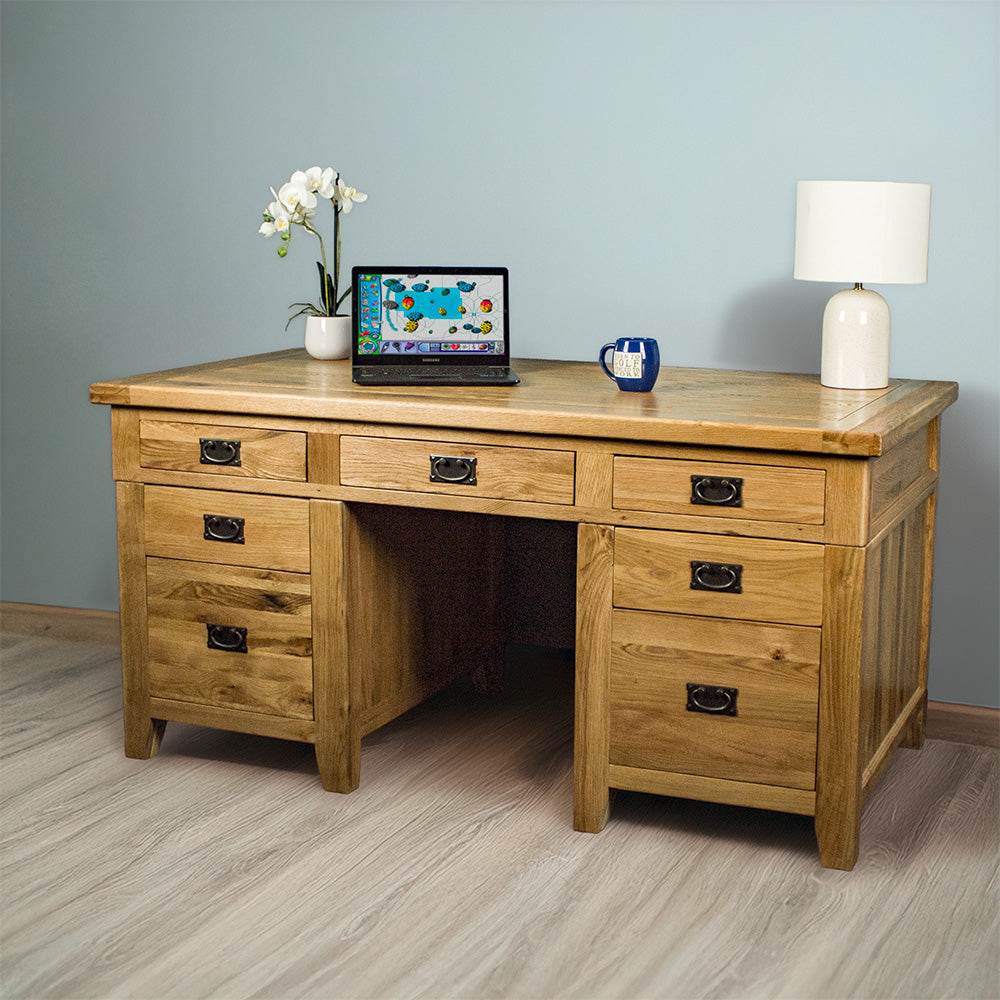 Vienna 7 Drawer Oak Executive Desk