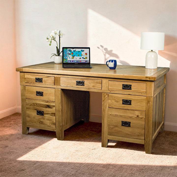 Vienna 7 Drawer Oak Executive Desk