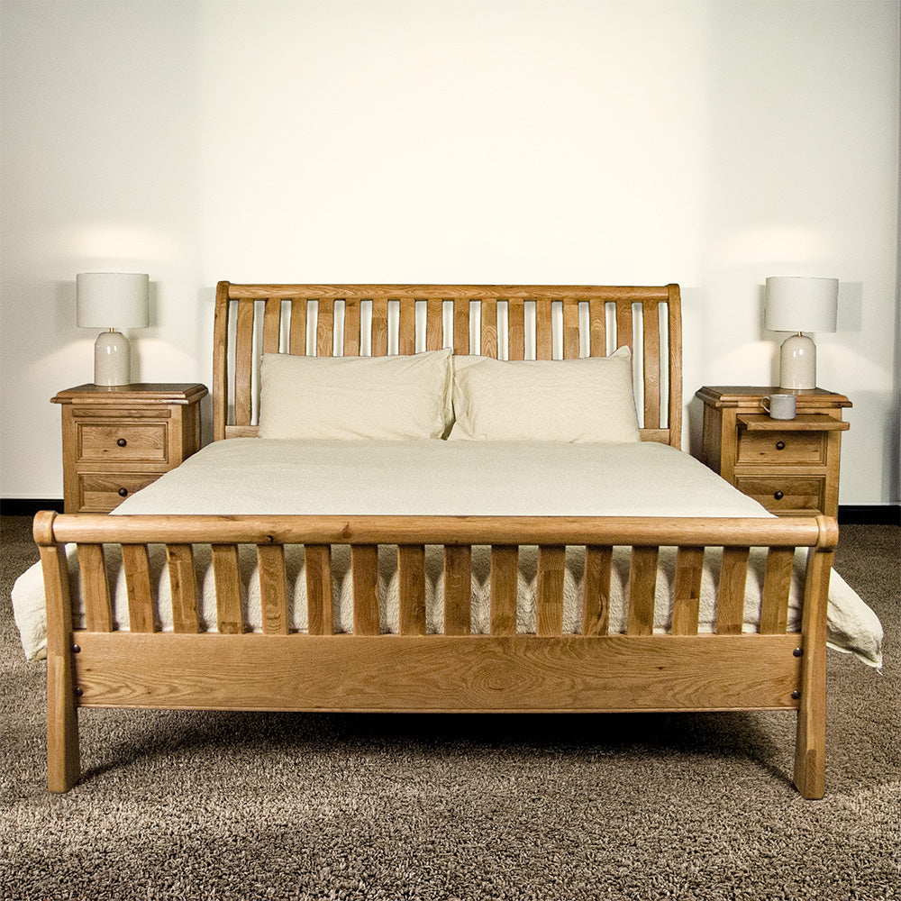 Vienna Oak King Size Mermaid Sleigh Slat Bed Frame