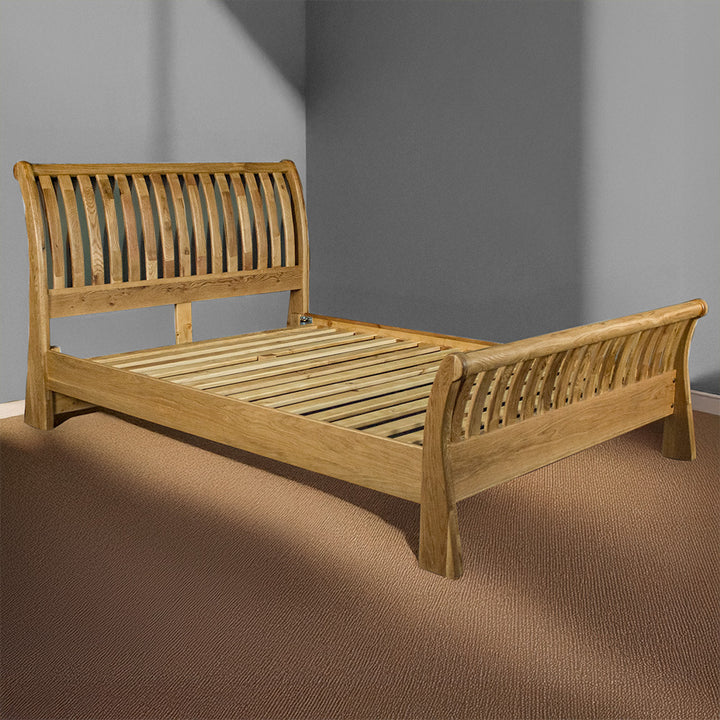 Vienna Oak Queen Size Mermaid Sleigh Slat Bed Frame