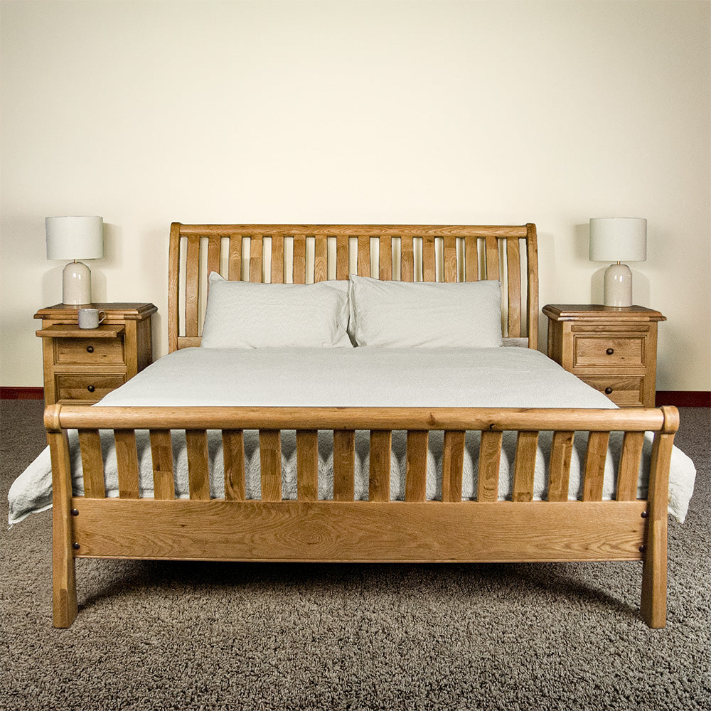 Vienna Oak Queen Size Mermaid Sleigh Slat Bed Frame