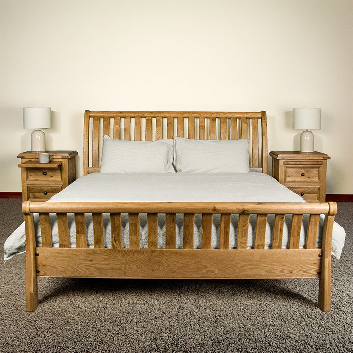 Vienna Oak Queen Size Mermaid Sleigh Slat Bed Frame