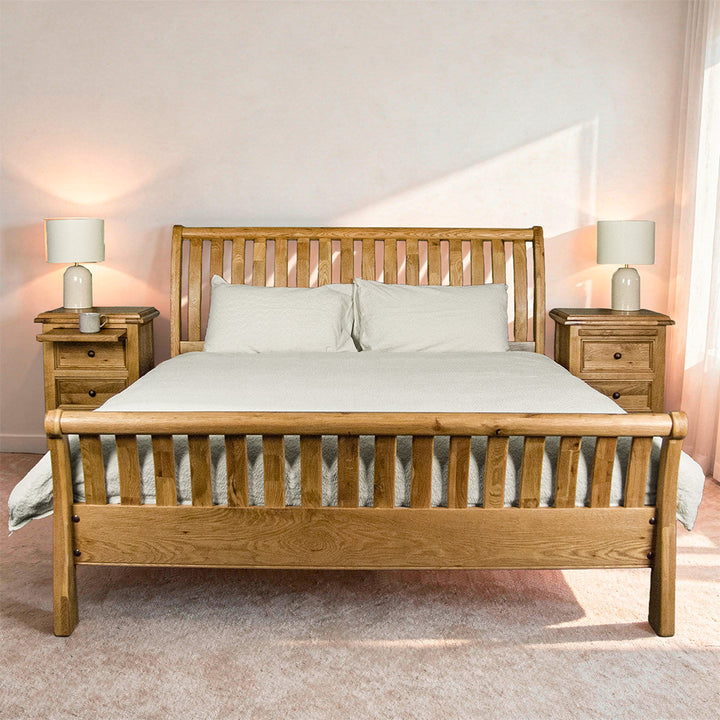 Vienna Oak Queen Size Mermaid Sleigh Slat Bed Frame