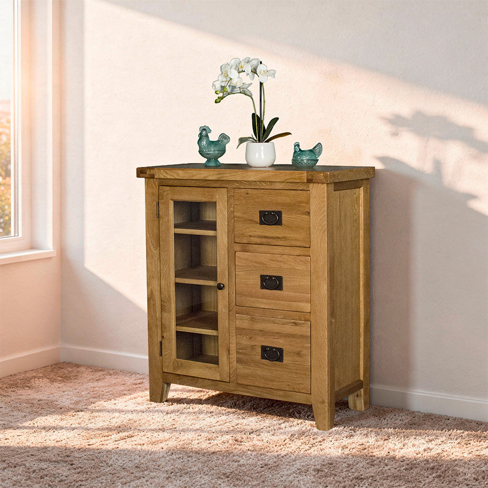 Yes Compact 1 Door 3 Drawer Oak Buffet