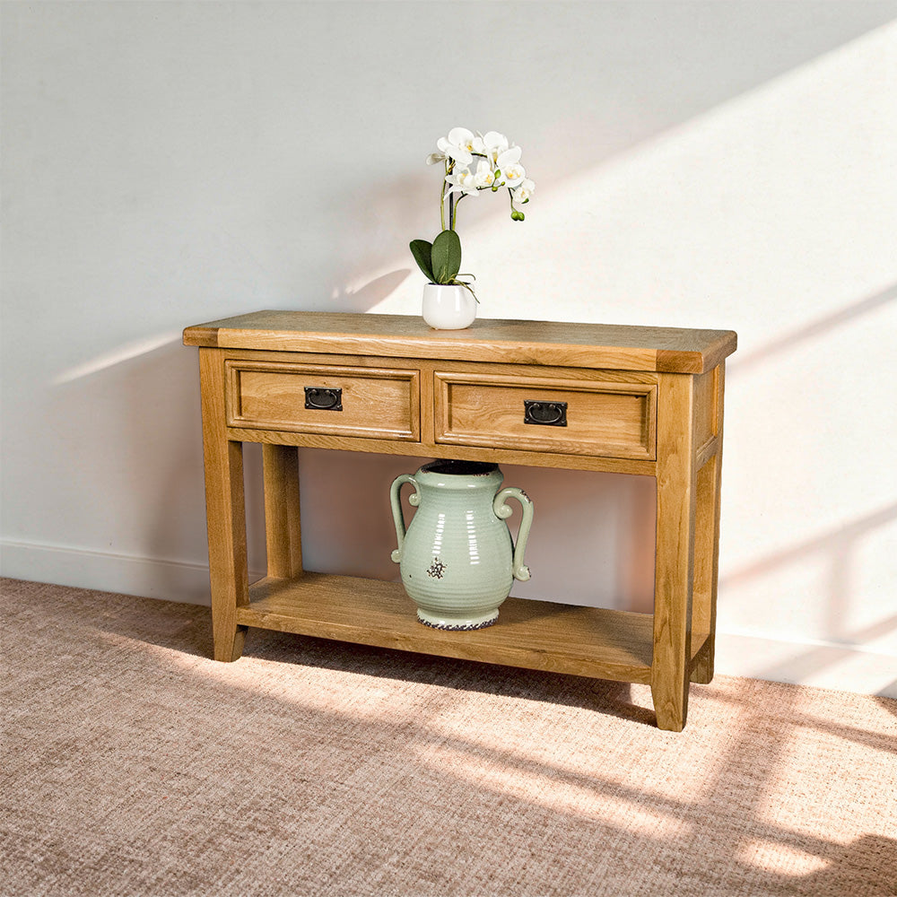 Yes 2 Drawer Oak Hall Table