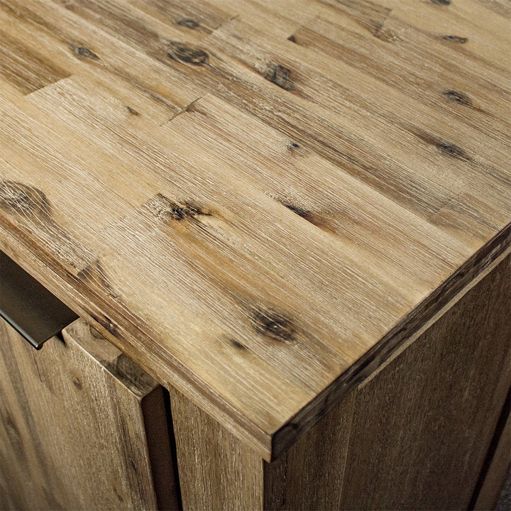 A close up of the top of the Mars 3 Drawer Large Buffet, showing the wood grain and colour.