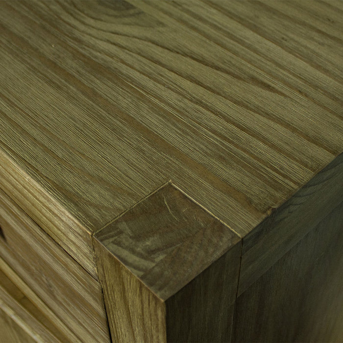 A close up of the top of the Vancouver Pine Buffet, showing the wood grain and colour.