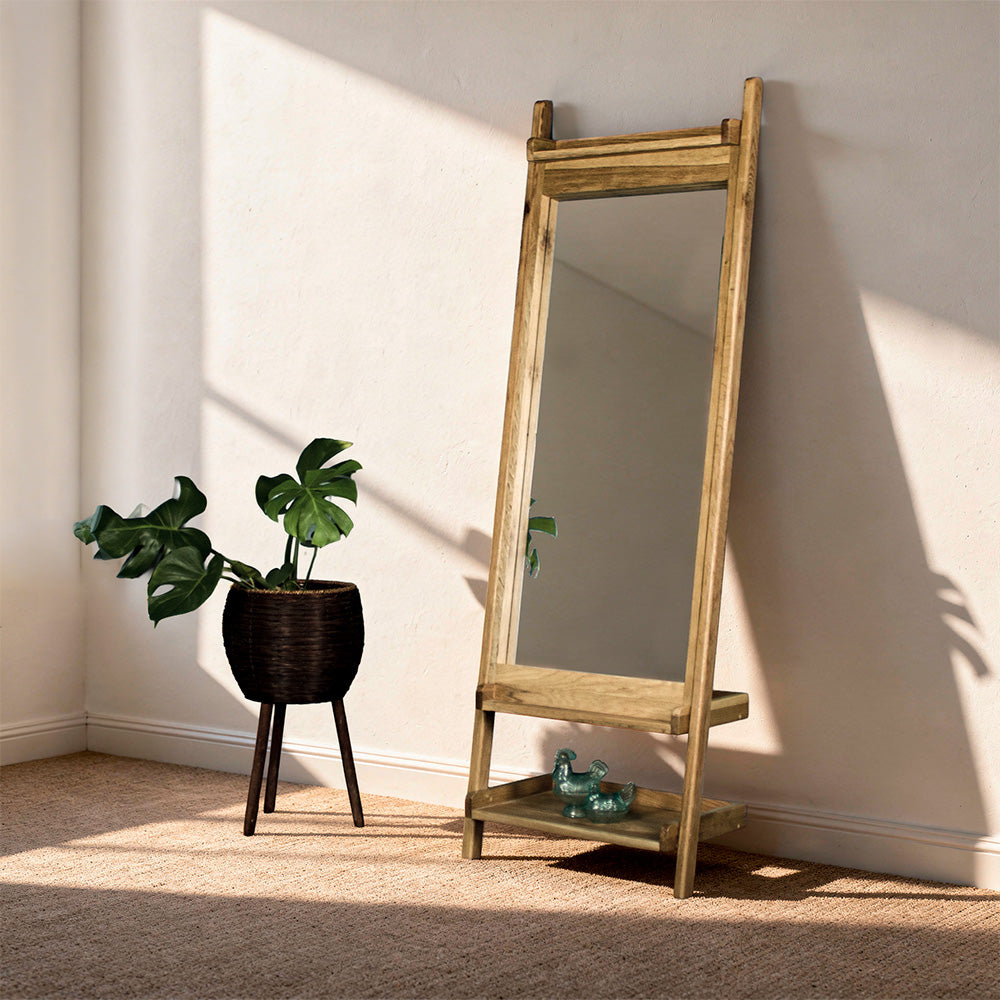 Versailles Leaning Oak Mirror with Shelf