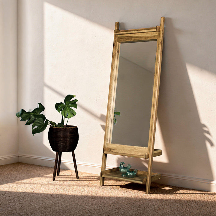Versailles Leaning Oak Mirror with Shelf