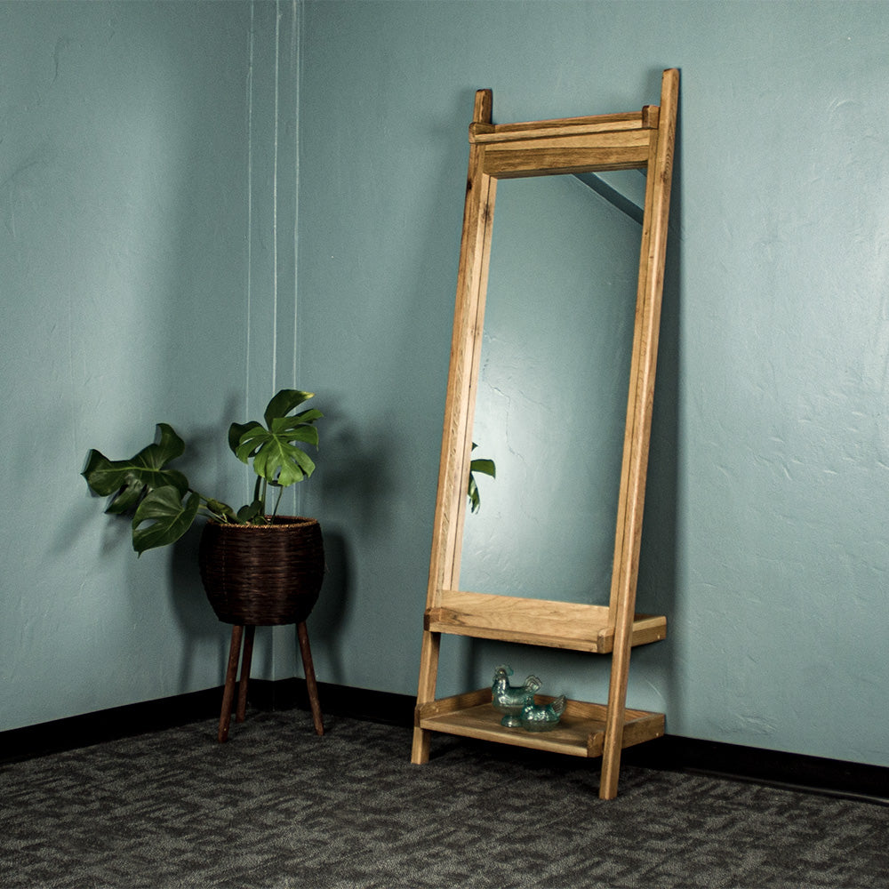 Versailles Leaning Oak Mirror with Shelf