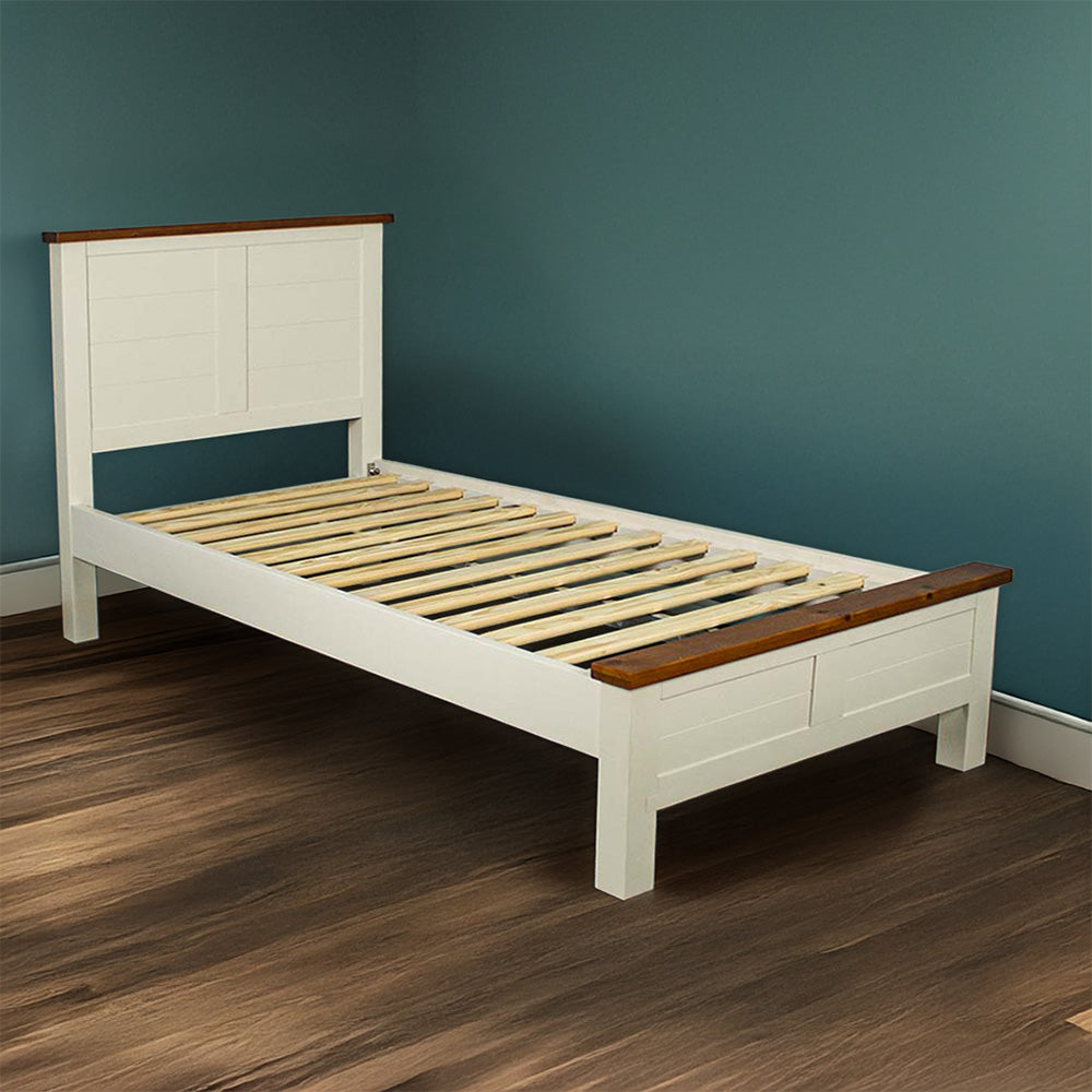 The Alton King Single NZ Pine Slat Bed Frame without dressing, just the bed frame and slats.