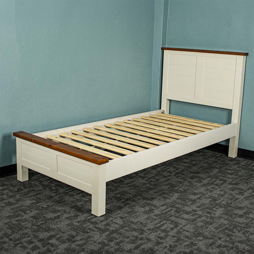 The Alton Single NZ Pine Slat Bed Frame without a mattress.