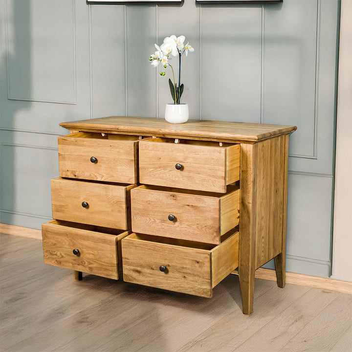 Beethoven Oak Lowboy Six Drawer Chest